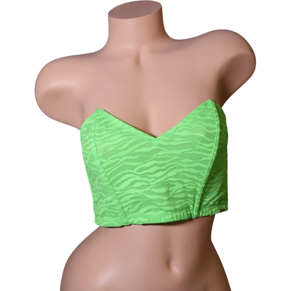 Savage X Fenty Neon Green Zebra Lace Strapless Bra Bustier 1X NWT